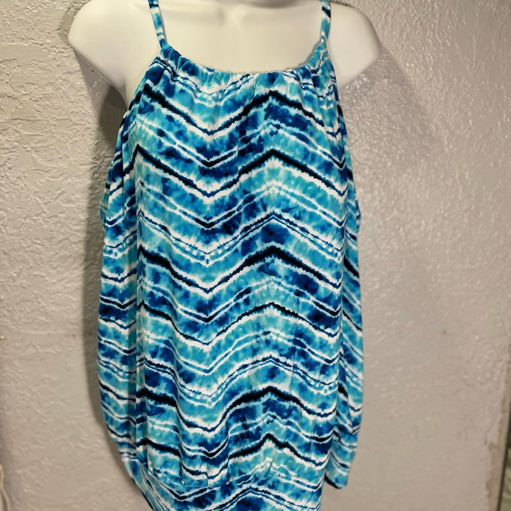 Women’s Blue Chevron Tie-Dye Swim Tankini Top Only